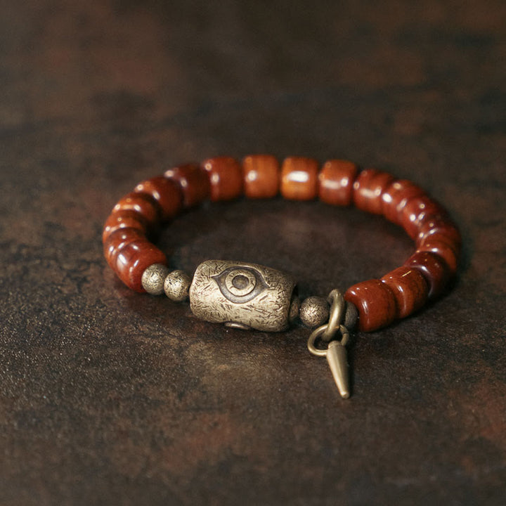 Buddha Stones Bone Beads Dzi Shape Copper Cone Pendant Strength Bracelet - Bone Beads Copper(Wrist Circumference: 17-17.5cm) - image 0
