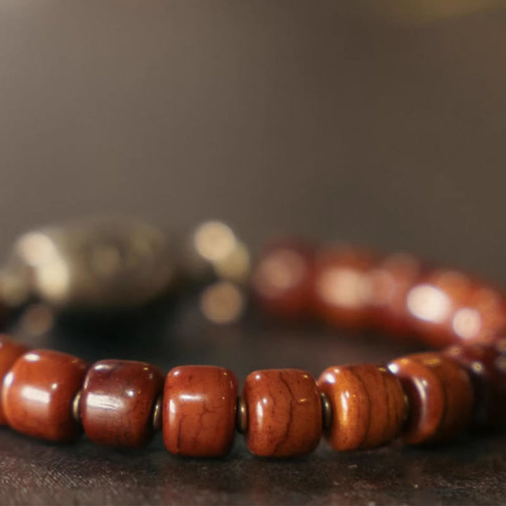 Buddha Stones Bone Beads Dzi Shape Copper Cone Pendant Strength Bracelet - image 6
