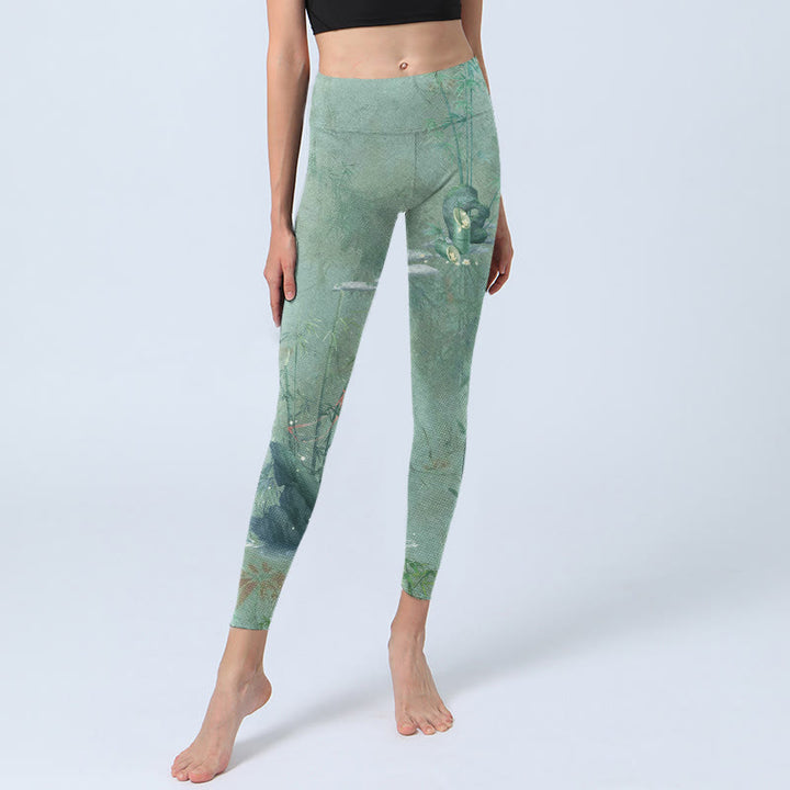 Buddha Stones Green Bamboo Rocks Print Sports Fitness Leggings Women's Yoga Pants - image 5