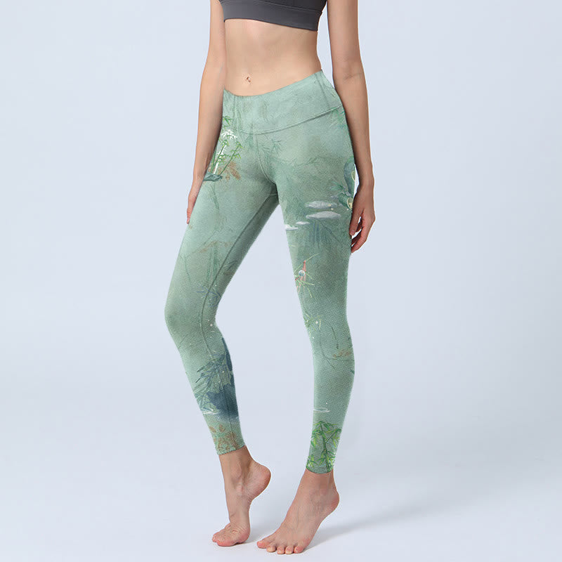 Buddha Stones Green Bamboo Rocks Print Sports Fitness Leggings Women's Yoga Pants - Honeydew - US18,UK/AU22,EU50 (4XL) - image 0
