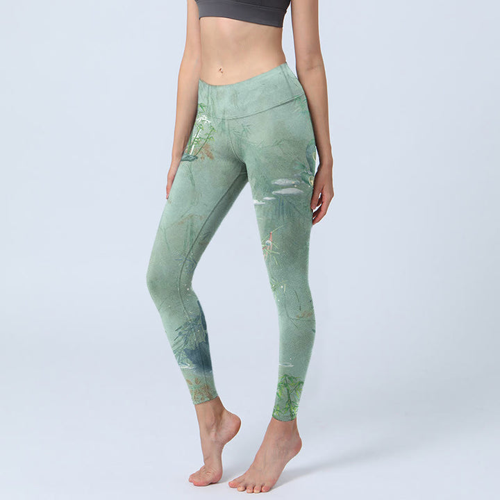 Buddha Stones Green Bamboo Rocks Print Sports Fitness Leggings Women's Yoga Pants - Honeydew - US18,UK/AU22,EU50 (4XL) - image 0