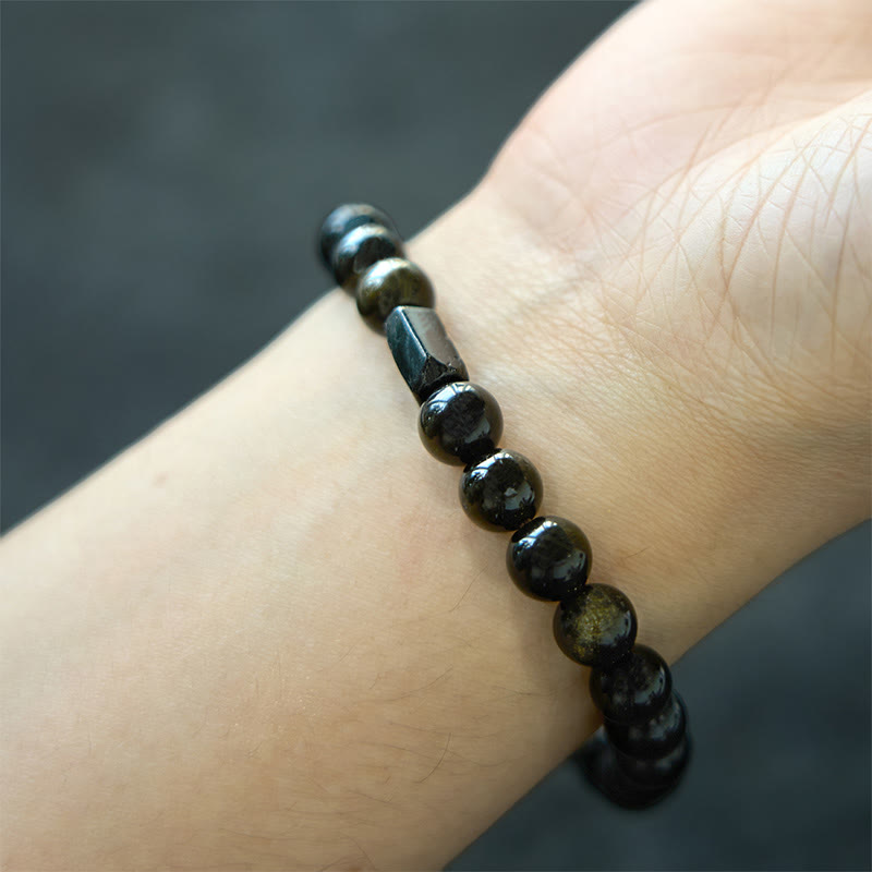 Buddha Stones Gold Sheen Obsidian Black Tourmaline Wealth Bracelet - image 3