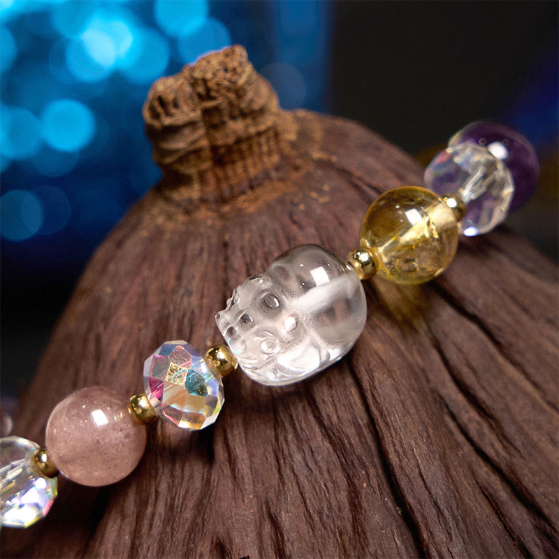 Buddha Stones PiXiu White Crystal Citrine Green Strawberry Quartz Amethyst Luck Bracelet - image 2
