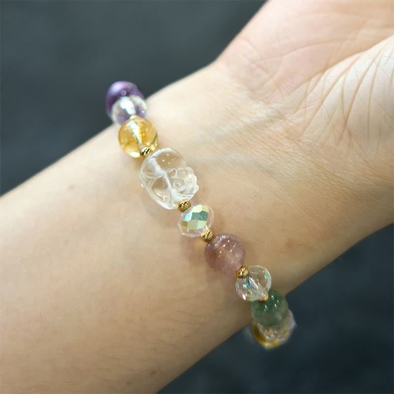 Buddha Stones PiXiu White Crystal Citrine Green Strawberry Quartz Amethyst Luck Bracelet - image 6