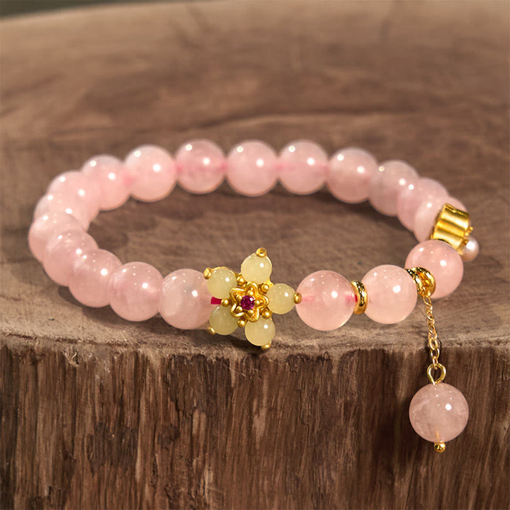 Buddha Stones Pink Crystal Citrine Flower Warmth Bracelet - image 1