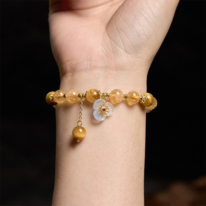 Buddha Stones Citrine Tiger Eye Flower Charm Generosity Bracelet - image 5