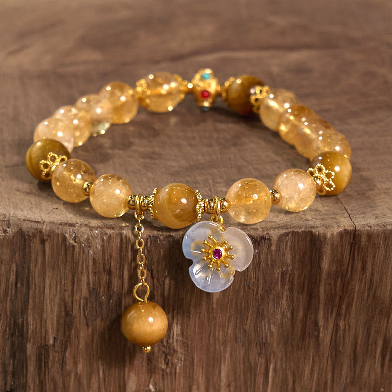 Buddha Stones Citrine Tiger Eye Flower Charm Generosity Bracelet - image 1