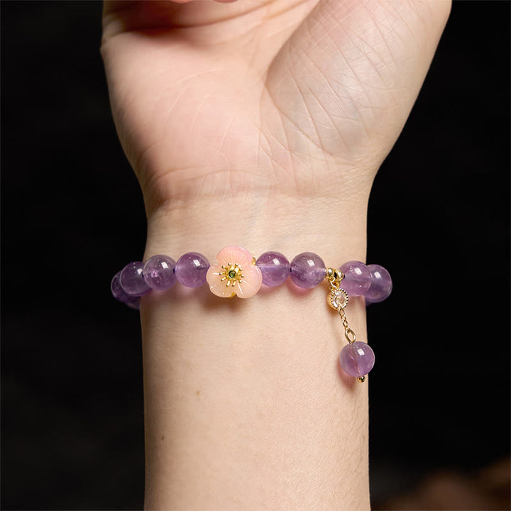 Buddha Stones Amethyst Peach Blossom Fortune Meditation Bracelet - image 4