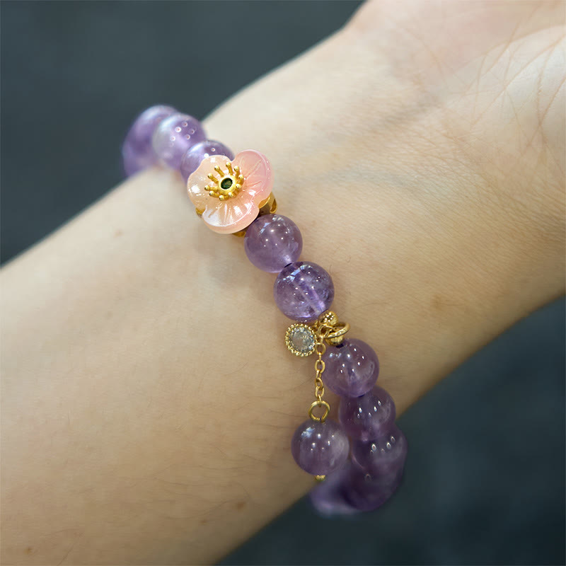 Buddha Stones Amethyst Peach Blossom Fortune Meditation Bracelet - image 6