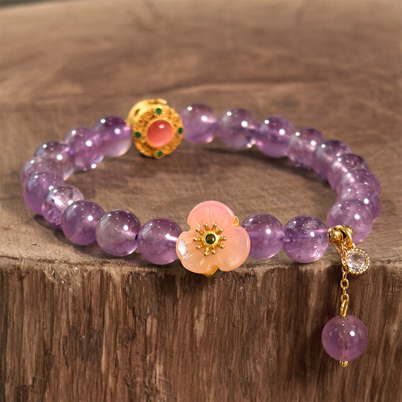 Buddha Stones Amethyst Peach Blossom Fortune Meditation Bracelet - image 1