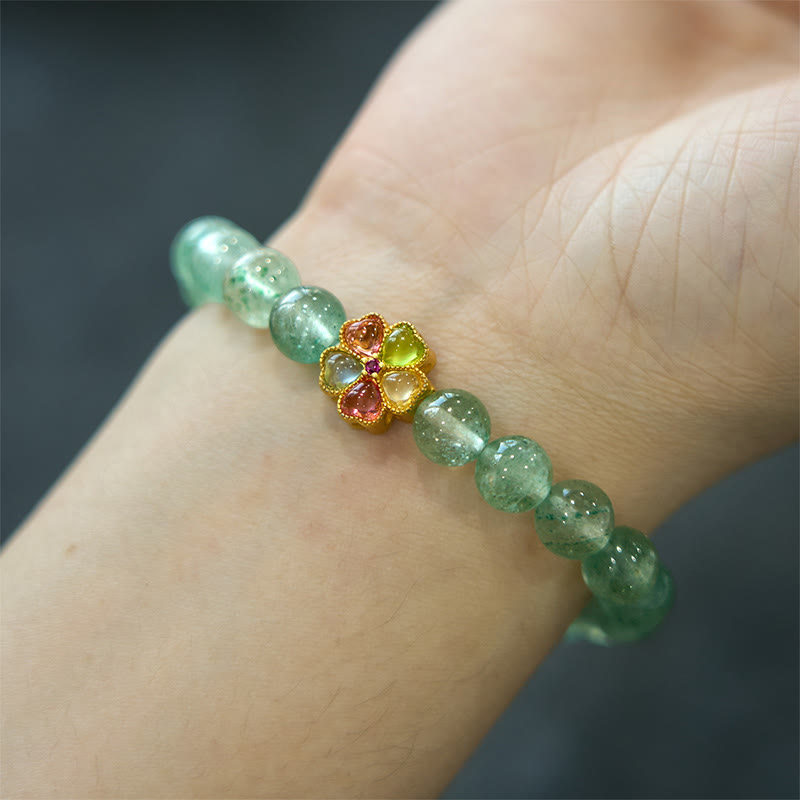 Buddha Stones Natural Green Strawberry Quartz Soothing Fu Character Bracelet - image 4