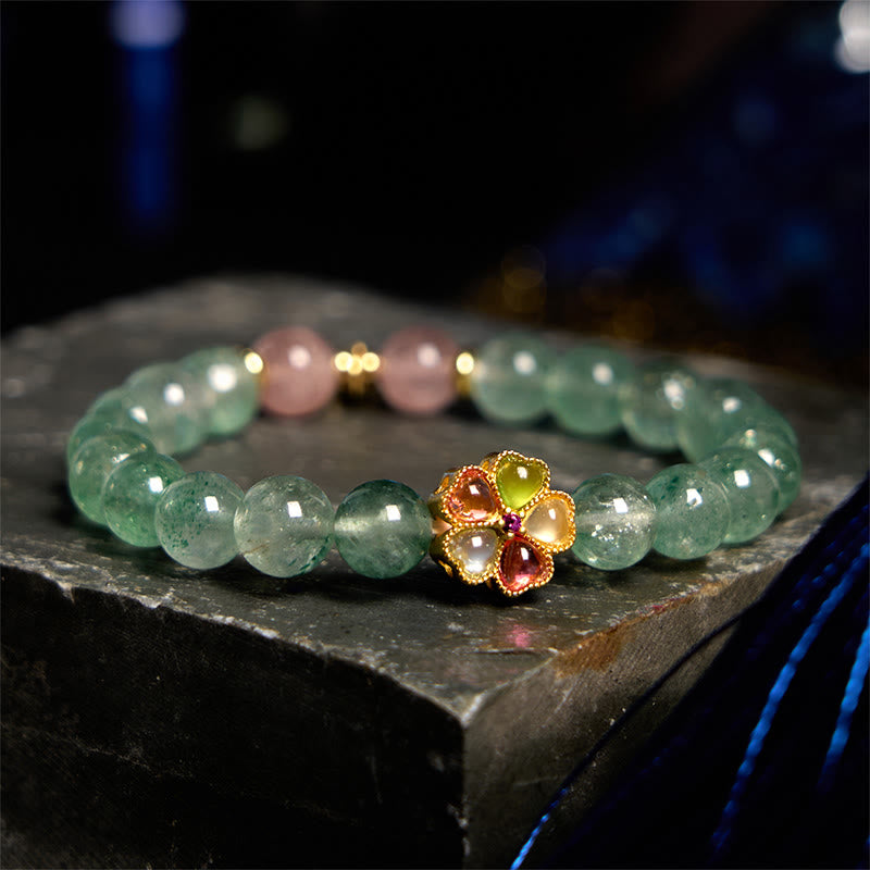 Buddha Stones Natural Green Strawberry Quartz Soothing Fu Character Bracelet - image 1