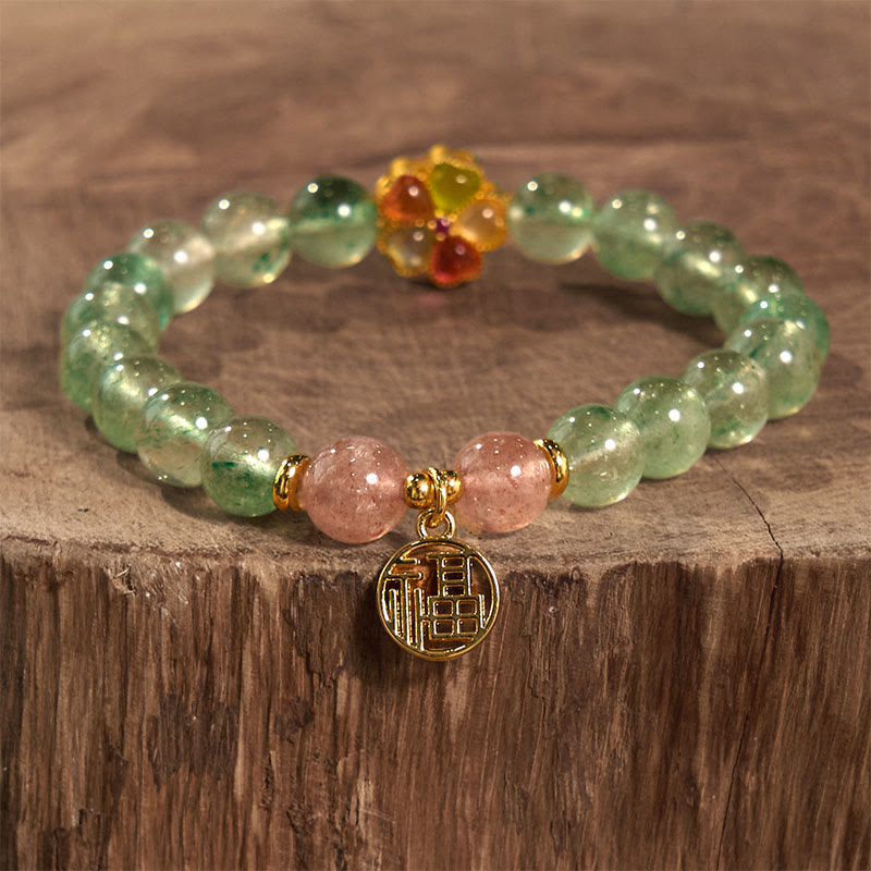 Buddha Stones Natural Green Strawberry Quartz Soothing Fu Character Bracelet - image 2