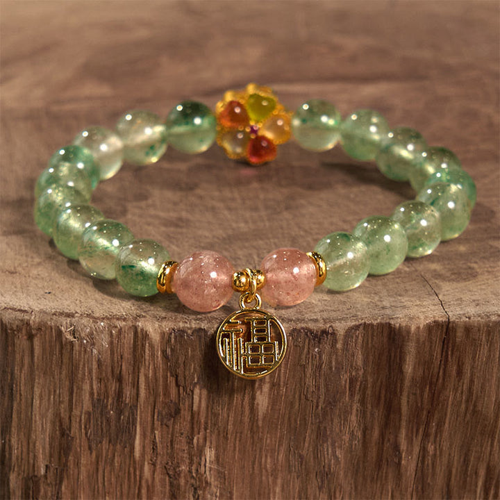 Buddha Stones Natural Green Strawberry Quartz Soothing Fu Character Bracelet - image 2