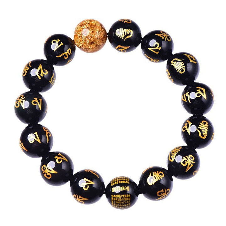 Buddha Stones Six True Words Om Mani Padme Hum Rainbow Obsidian Gold Foil Creativity Bracelet - image 9