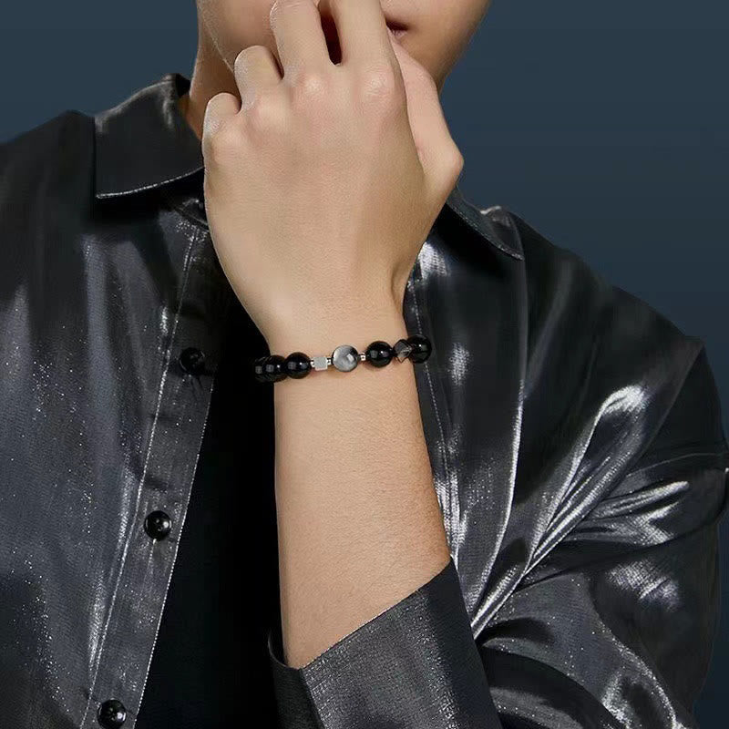 Buddha Stones Black Obsidian Eagle's Eye Stone Gold Sheen Obsidian Tiger's Eye Strength Bracelet - image 3