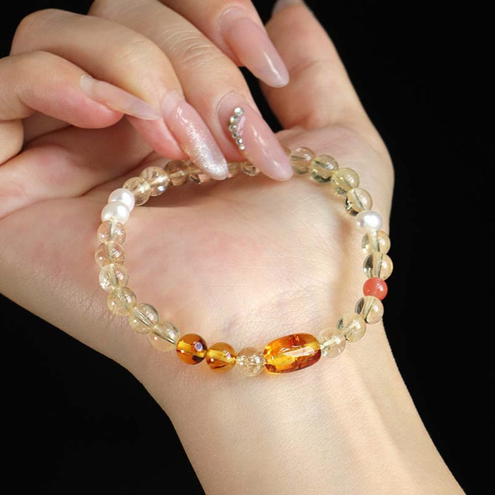 Buddha Stones Natural Citrine Pearl Topaz White Crystal Protection Bracelet - image 3