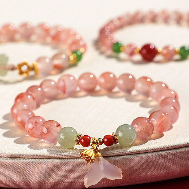 Buddha Stones South Red Agate Butterfly Orchid Hetian Jade Luck Bracelet - image 0