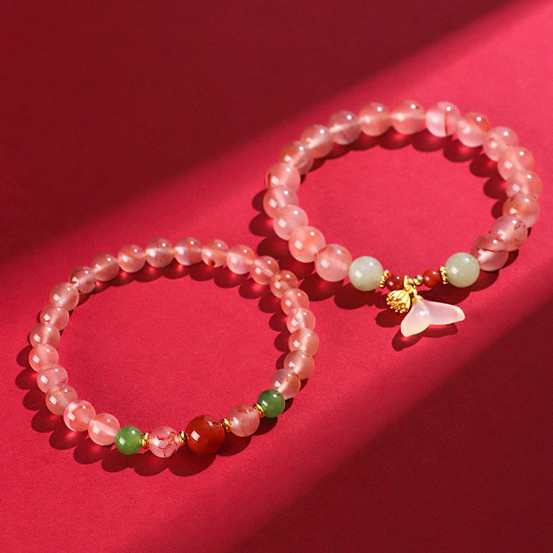Buddha Stones South Red Agate Butterfly Orchid Hetian Jade Luck Bracelet - image 5