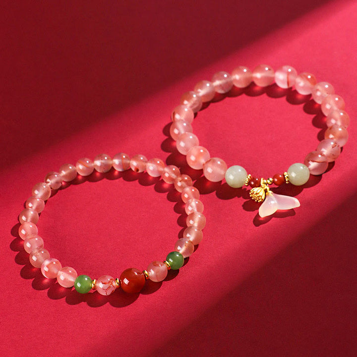 Buddha Stones South Red Agate Butterfly Orchid Hetian Jade Luck Bracelet - image 5