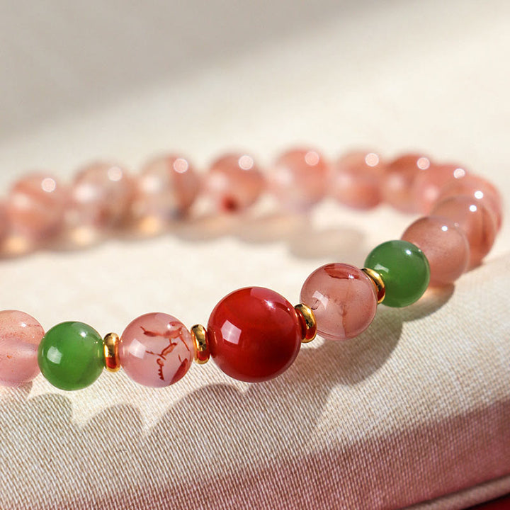 Buddha Stones South Red Agate Butterfly Orchid Hetian Jade Luck Bracelet - image 13
