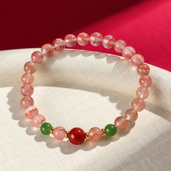 Buddha Stones South Red Agate Butterfly Orchid Hetian Jade Luck Bracelet - image 11