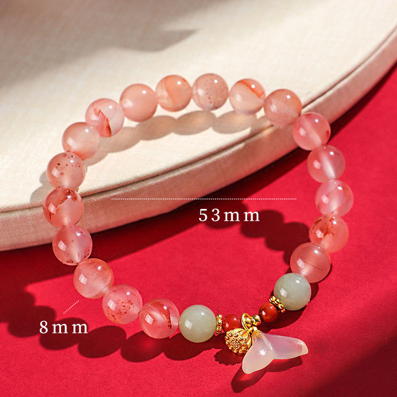 Buddha Stones South Red Agate Butterfly Orchid Hetian Jade Luck Bracelet - South Red Agate White Agate(Wrist Circumference: 15-17cm) - image 1