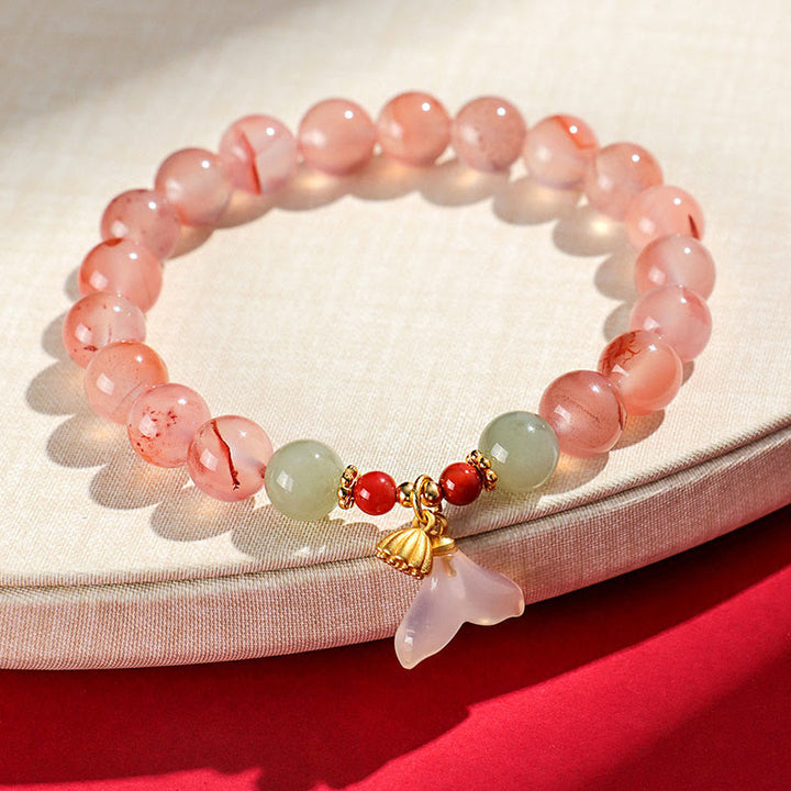 Buddha Stones South Red Agate Butterfly Orchid Hetian Jade Luck Bracelet - image 3