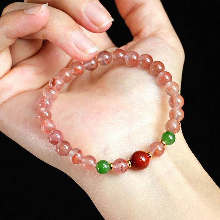 Buddha Stones South Red Agate Butterfly Orchid Hetian Jade Luck Bracelet - image 12