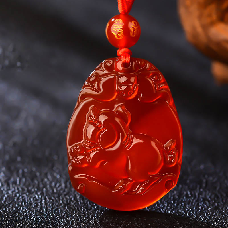 Buddha Stones Chinese Zodiac Red Agate Calm Necklace Pendant - Pig  - image 9