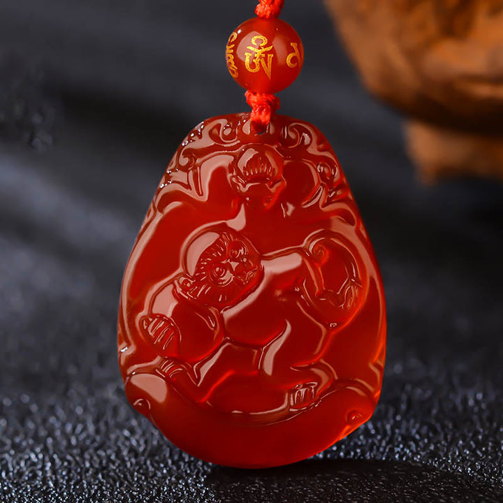 Buddha Stones Chinese Zodiac Red Agate Calm Necklace Pendant - Monkey  - image 11