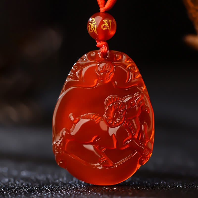 Buddha Stones Chinese Zodiac Red Agate Calm Necklace Pendant - Goat - image 12