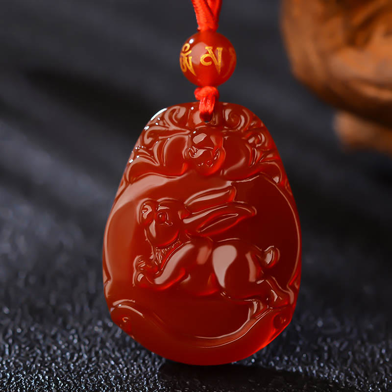 Buddha Stones Chinese Zodiac Red Agate Calm Necklace Pendant - Rabbit  - image 16