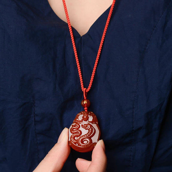 Buddha Stones Chinese Zodiac Red Agate Calm Necklace Pendant - image 19