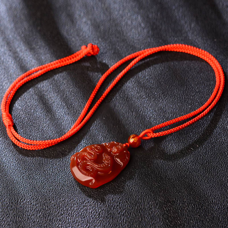 Buddha Stones Chinese Zodiac Red Agate Calm Necklace Pendant - image 1