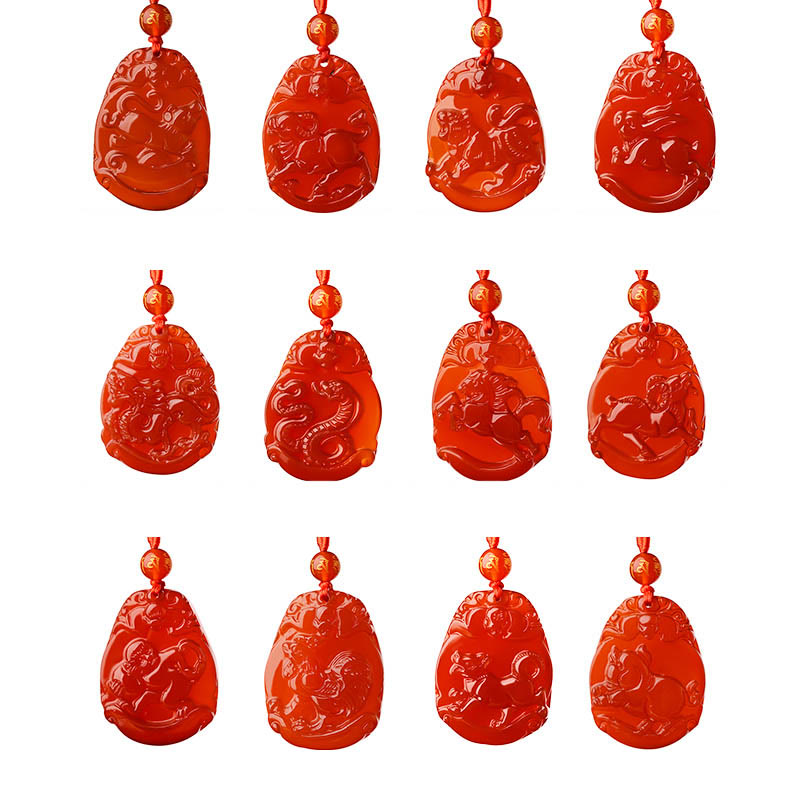 Buddha Stones Chinese Zodiac Red Agate Calm Necklace Pendant - image 20