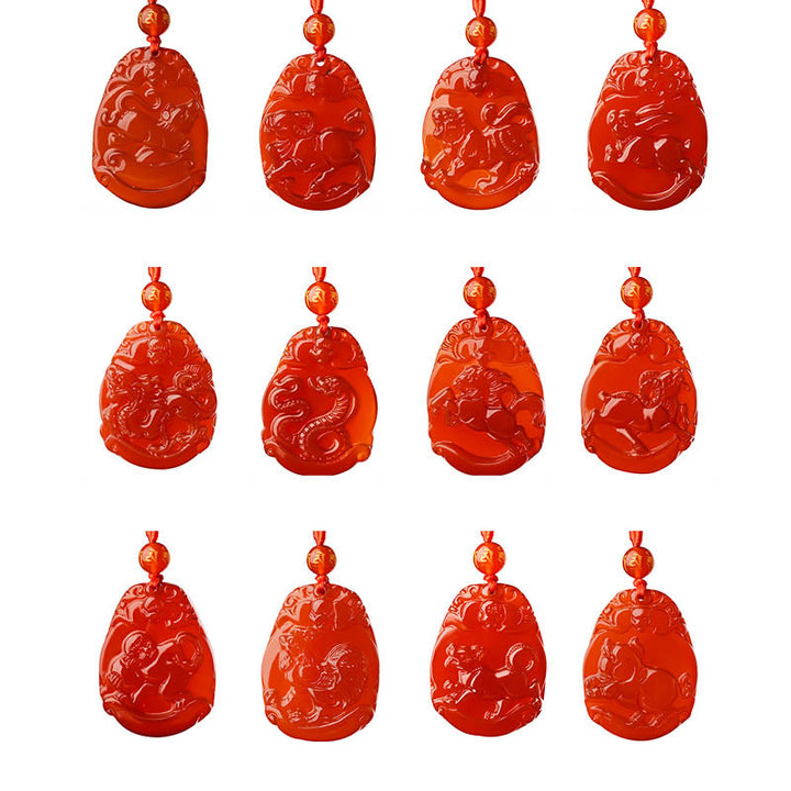 Buddha Stones Chinese Zodiac Red Agate Calm Necklace Pendant - image 20