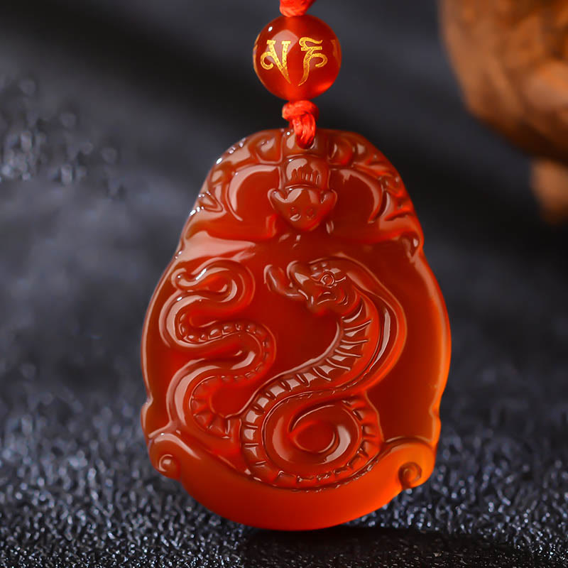 Buddha Stones Chinese Zodiac Red Agate Calm Necklace Pendant - Snake - image 0