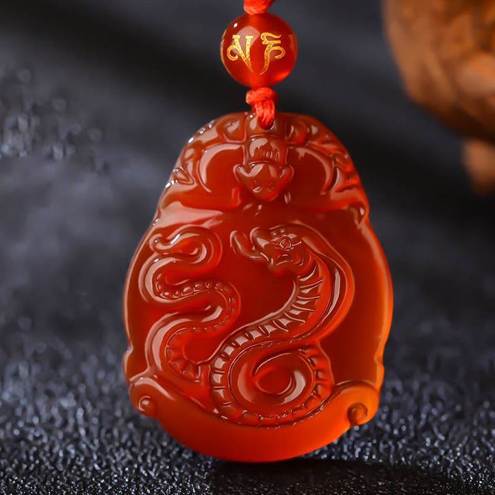 Buddha Stones Chinese Zodiac Red Agate Calm Necklace Pendant - Snake - image 0