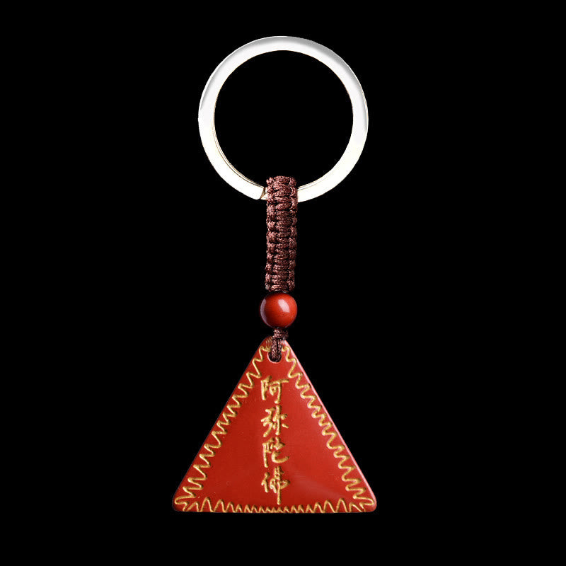 Buddha Stones Cinnabar Amitabha Calm Necklace Pendant - Orange-Red Cinnabar Gilded - Key Chain - image 5