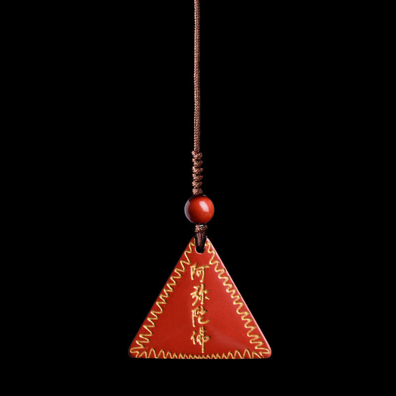 Buddha Stones Cinnabar Amitabha Calm Necklace Pendant - Orange-Red Cinnabar Gilded - Phone Hanging Decoration - image 6