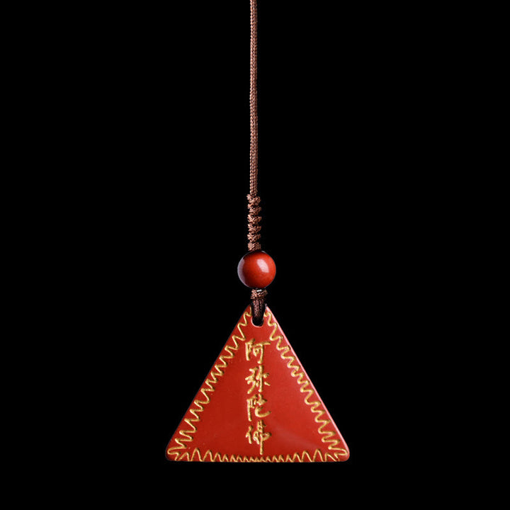 Buddha Stones Cinnabar Amitabha Calm Necklace Pendant - Orange-Red Cinnabar Gilded - Phone Hanging Decoration - image 6