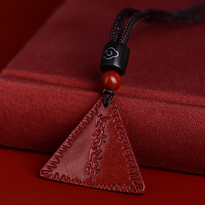 Buddha Stones Cinnabar Amitabha Calm Necklace Pendant - Purple-Red Cinnabar - Brown Rope - image 13