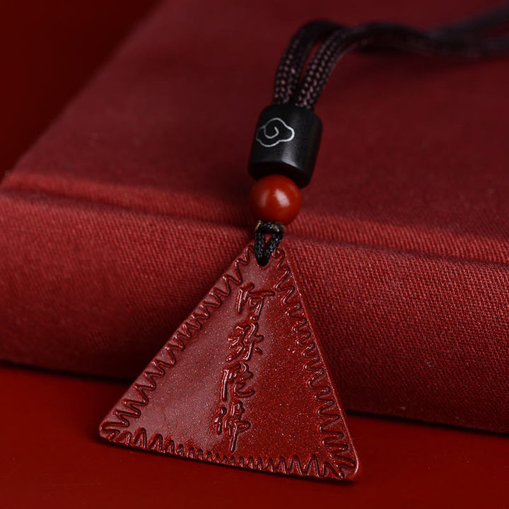 Buddha Stones Cinnabar Amitabha Calm Necklace Pendant - Purple-Red Cinnabar - Brown Rope - image 13