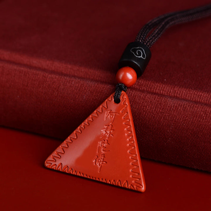 Buddha Stones Cinnabar Amitabha Calm Necklace Pendant - Orange-Red Cinnabar - Brown Rope - image 8