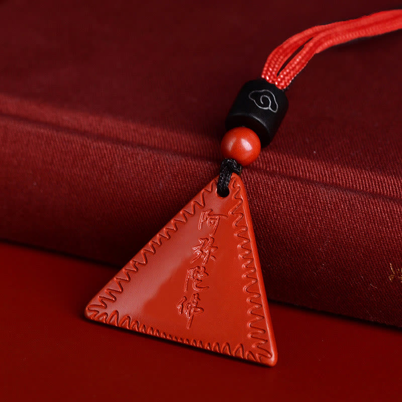 Buddha Stones Cinnabar Amitabha Calm Necklace Pendant - Orange-Red Cinnabar - Red Rope - image 9