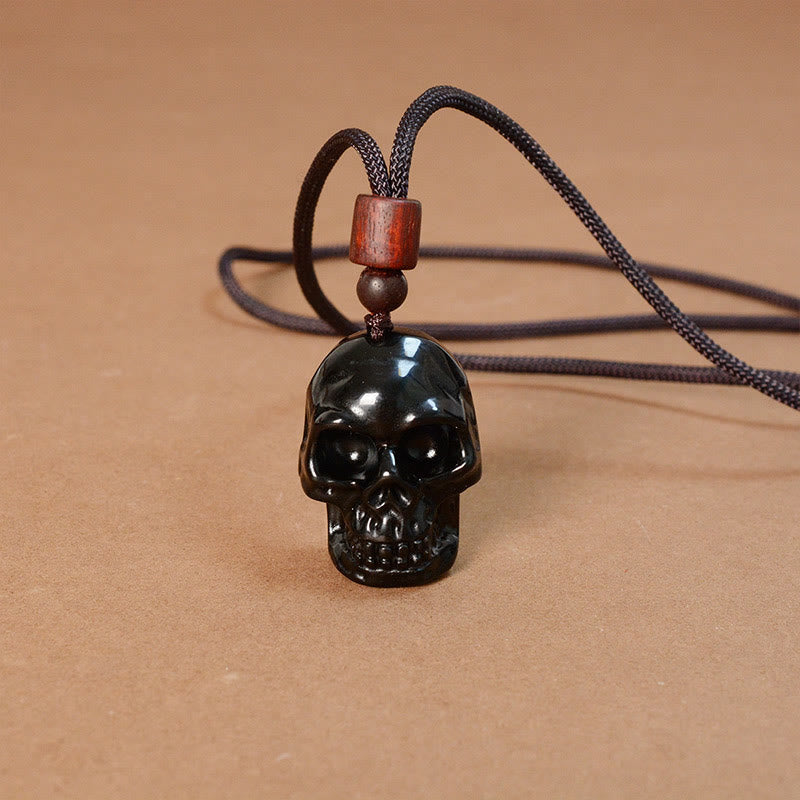 Buddha Stones Black Obsidian String Skeleton Fulfilment Necklace Pendant - image 13