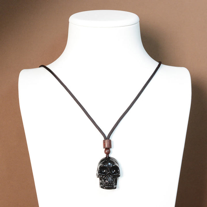 Buddha Stones Black Obsidian String Skeleton Fulfilment Necklace Pendant - image 17