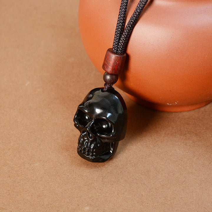 Buddha Stones Black Obsidian String Skeleton Fulfilment Necklace Pendant - image 15