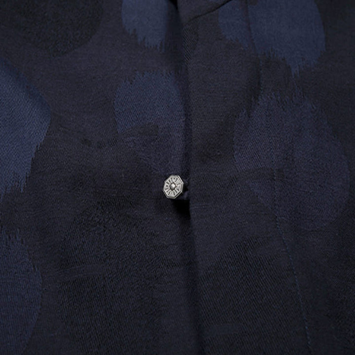 Buddha Stones Solid Color Men's V-Neck Long Sleeve Shirt Jacquard Cotton Clothing - image 6